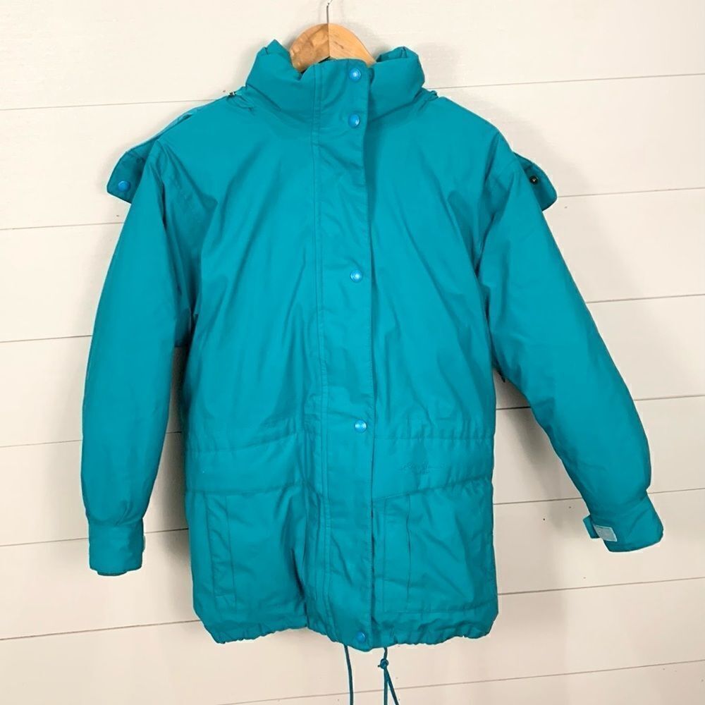 Eddie Bauer vintage teal colored down filled hooded puffer coat woman’s small